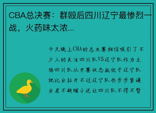 CBA总决赛：群殴后四川辽宁最惨烈一战，火药味太浓...
